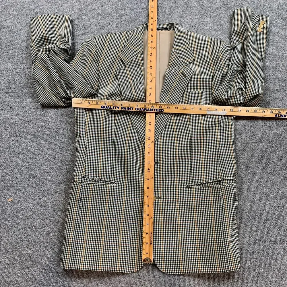 Vintage Daks London Blazer Mens 40 Beige Wool Houndstooth Sport Coat Notch 70s